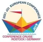 Logo of the 2021 JCI European Conference Cruise, Rostock, Germany, showing a paper boat