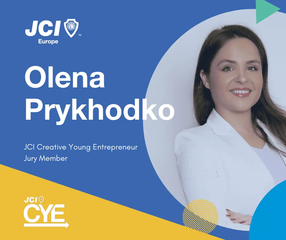 CYE jury member card: Olena Prykhodko, with her portrait