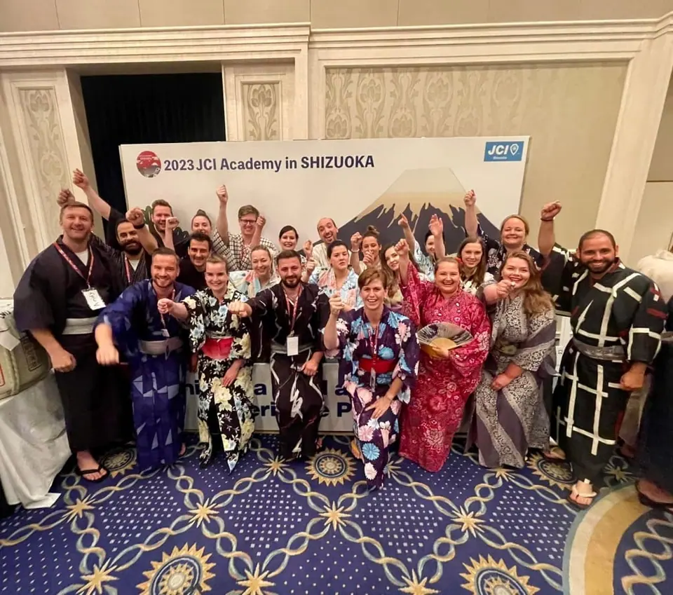 Participants in kimonos and traditional dress at the 2023 JCI Academy in Shizuoka